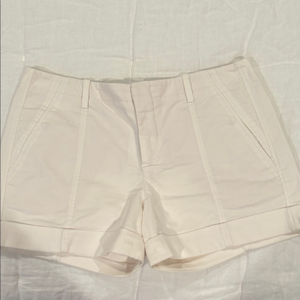 Vince Cream Cuffed Tailored Shorts with Seam Detail